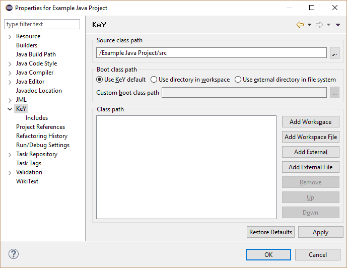 Define class path used by KeY