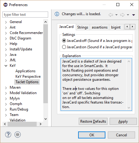 Change taclet options