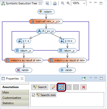 Search text in the labels of symbolic execution tree nodes